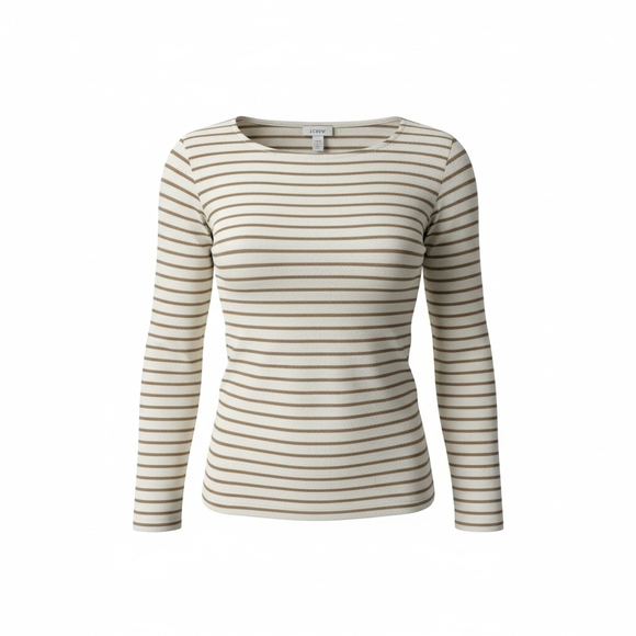 J. Crew Factory Tops - NWT J. Crew White & Metallic Gold Striped LS Ribbed Knit Boatneck Top Size XL